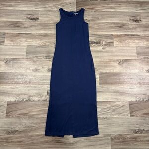 Quince Women's Tencel Rib Knit Sleeveless Midi Dress in Navy Blue Size Small